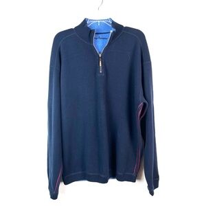 Tommy Bahama navy blue 1/4 zip sweater pullover